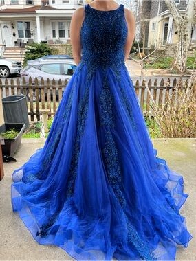 Royal Blue Beaded Tulle Ball Gown